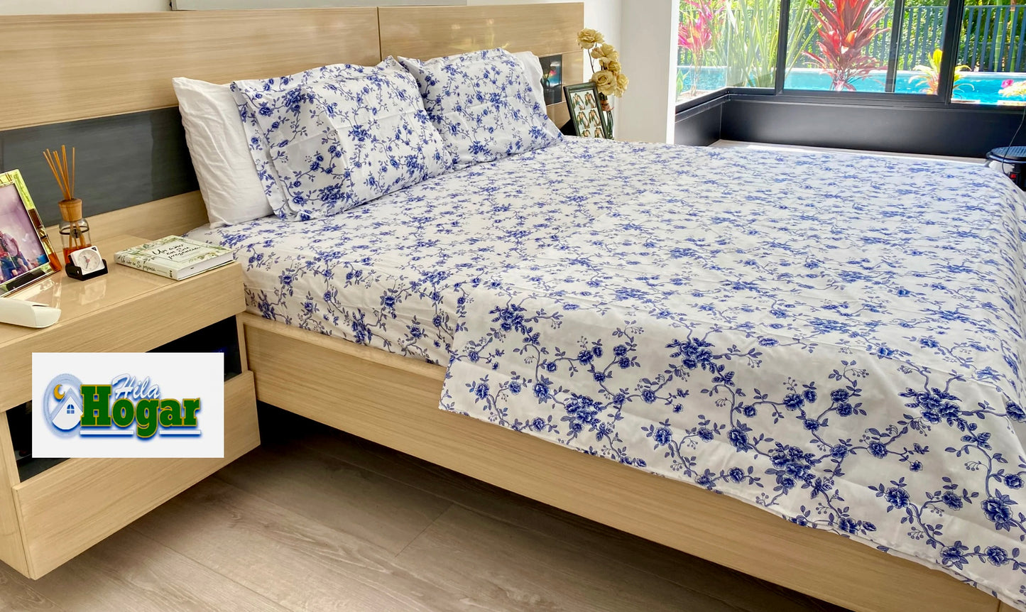 Sabanas 100% algodón 500 hilos Jardín Azul