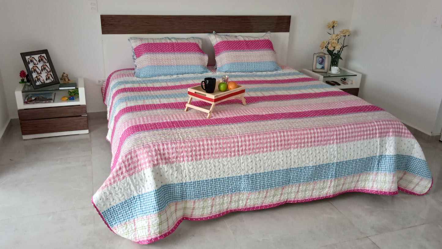 Manta Española Líneas Rosada